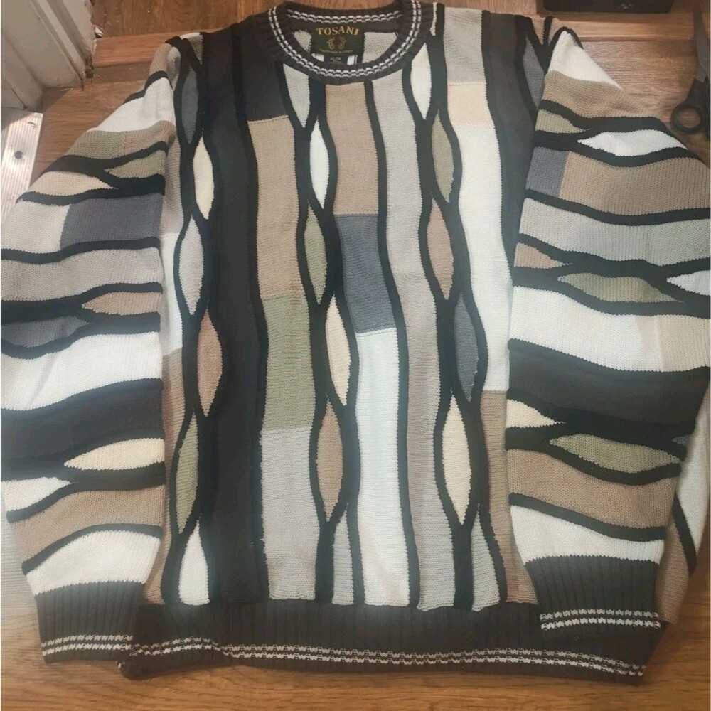 VTG 90s Tosani Cotton Sweater Mens XL 3D Textured Hip Hop Coogi Cosby Biggie